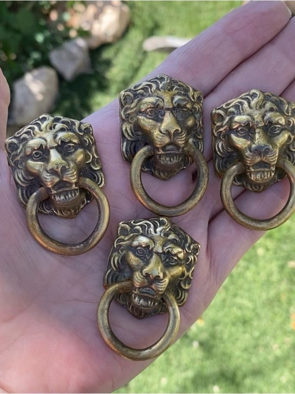 Vintage-Style Lion Head Drawer Pulls in Antique Brass